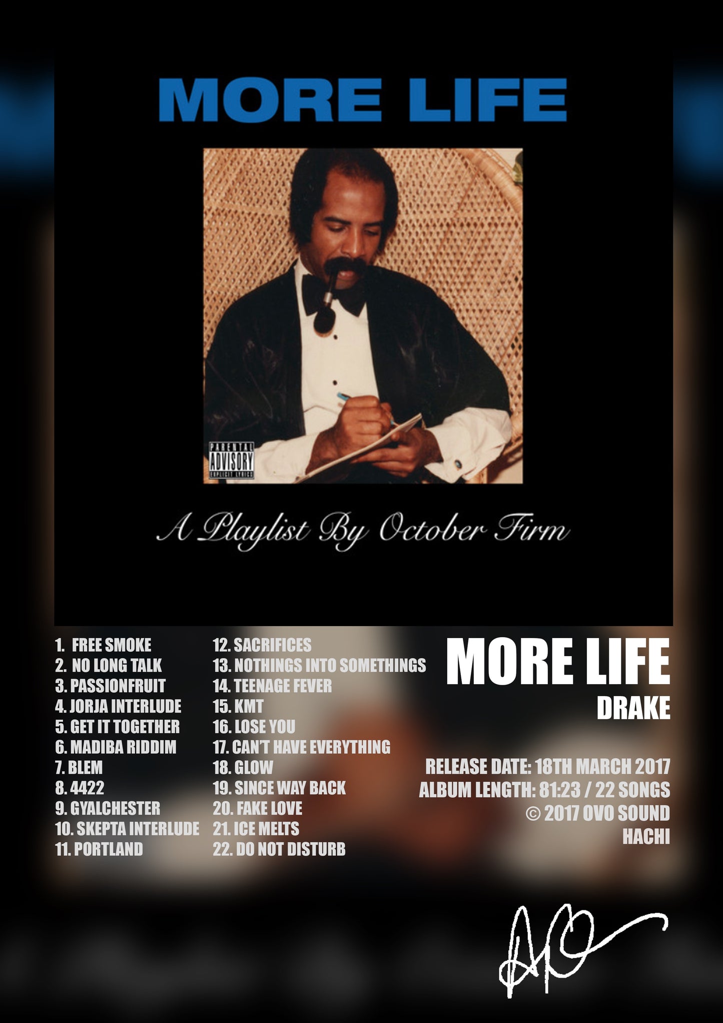 ALBUM - DRAKE - MORE LIFE - A4 (FRAMED)