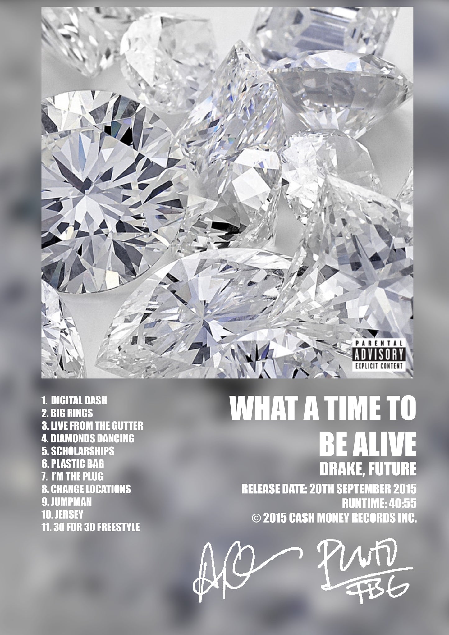 ALBUM - DRAKE, FUTURE - WHAT A TIME TO BE ALIVE - A4 (FRAMED)