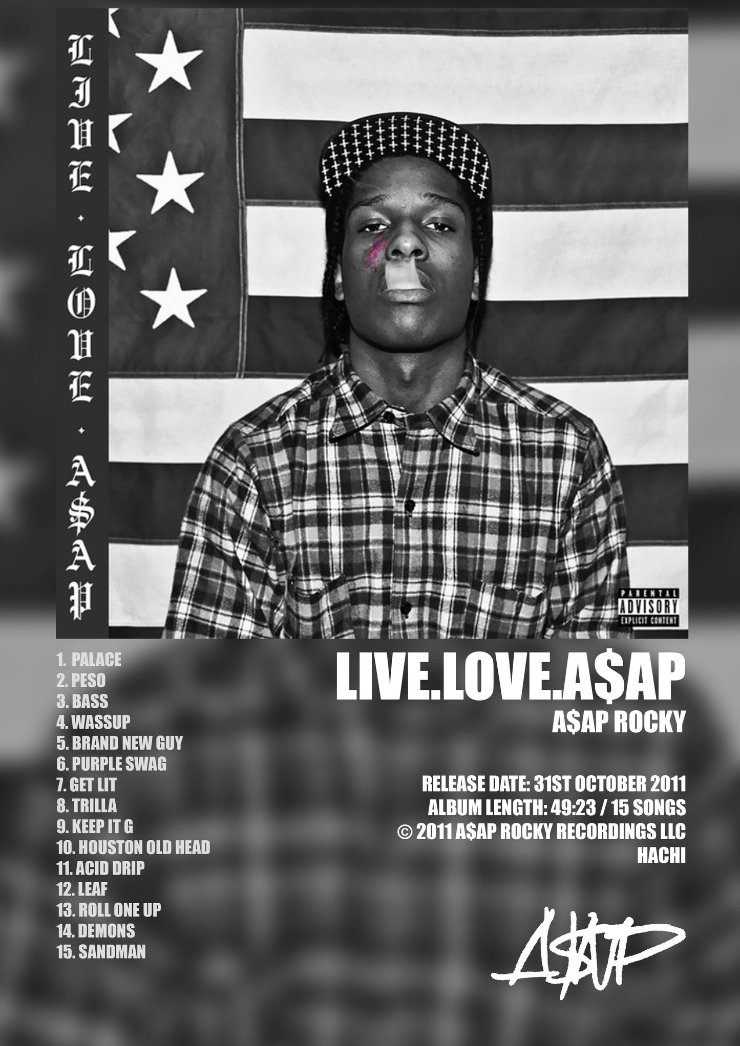 ALBUM - A$AP ROCKY - LIVE.LOVE.A$AP - A4 (FRAMED)