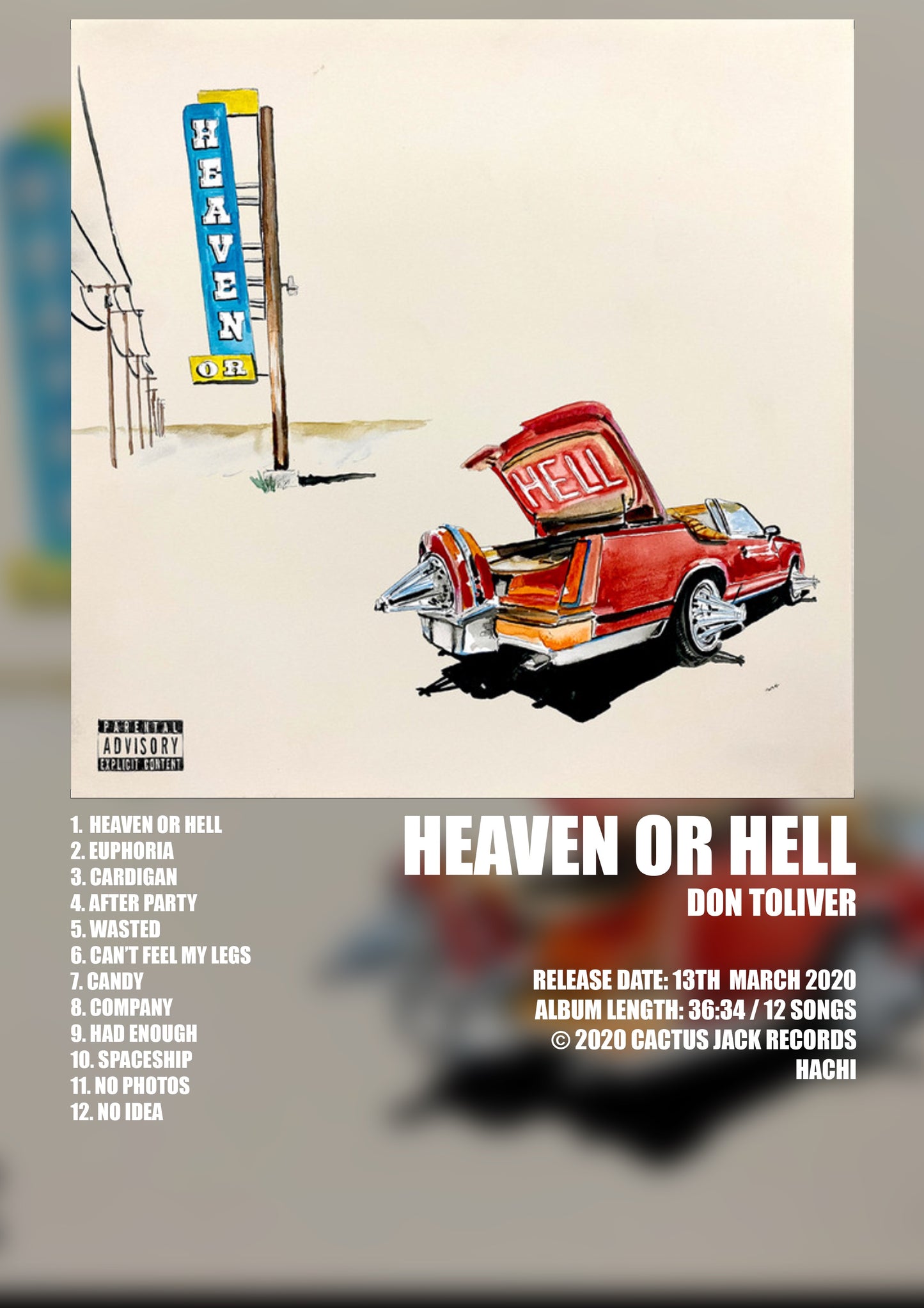 ALBUM - DON TOLIVER - HEAVEN OR HELL - A4 (FRAMED)