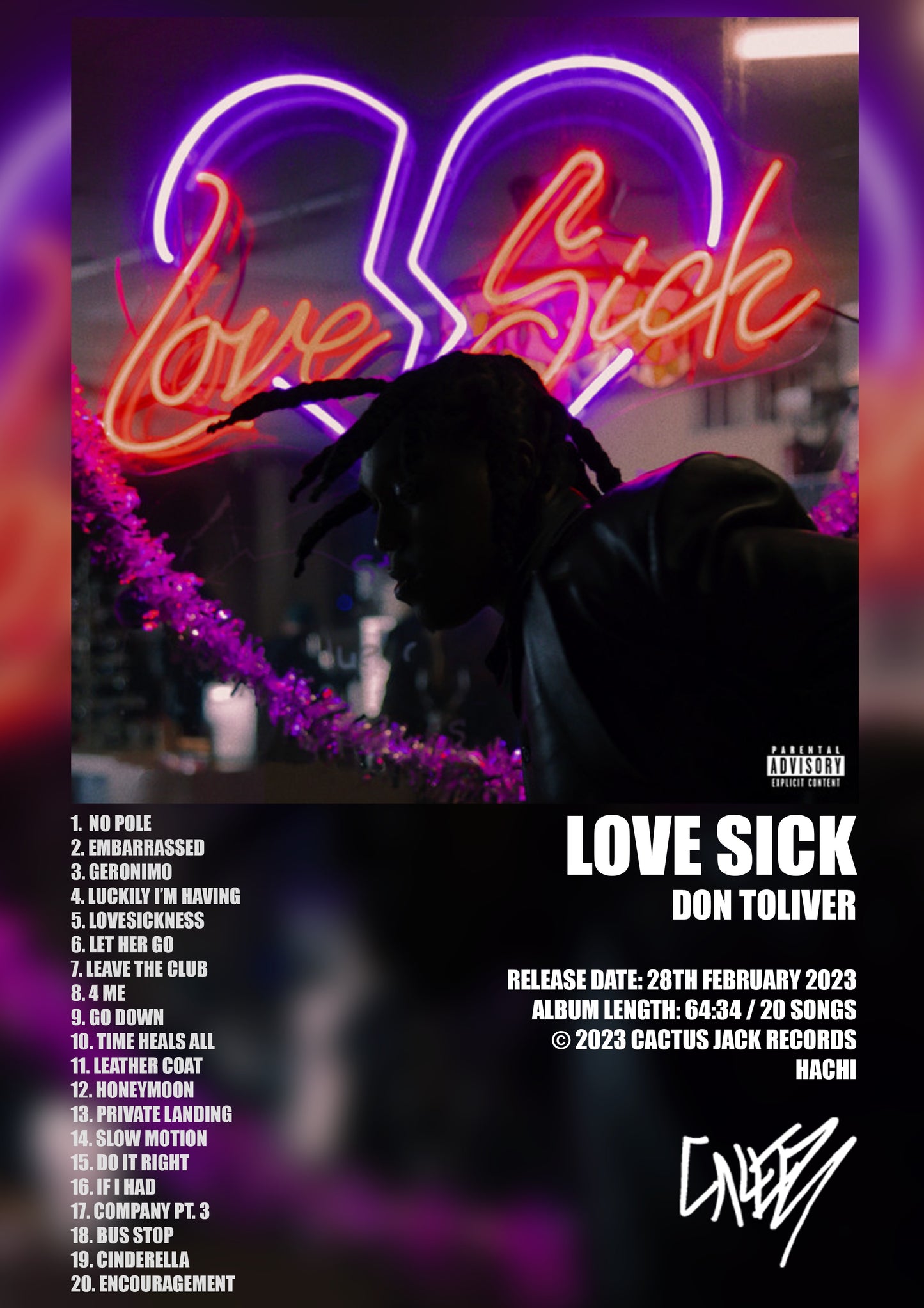 ALBUM - DON TOLIVER - LOVE SICK - A4 (FRAMED)