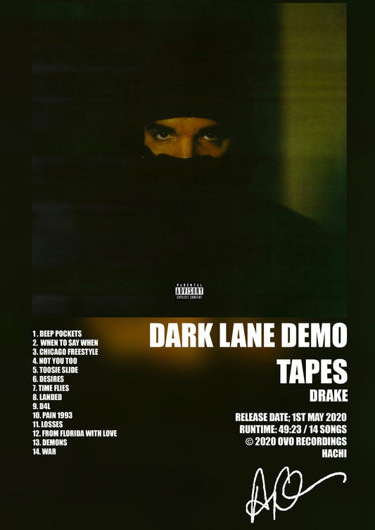 ALBUM - DRAKE - DARK LANE DEMO TAPES - A4 (FRAMED)