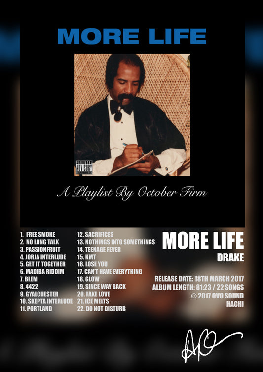 ALBUM - DRAKE - MORE LIFE - A4 (FRAMED)