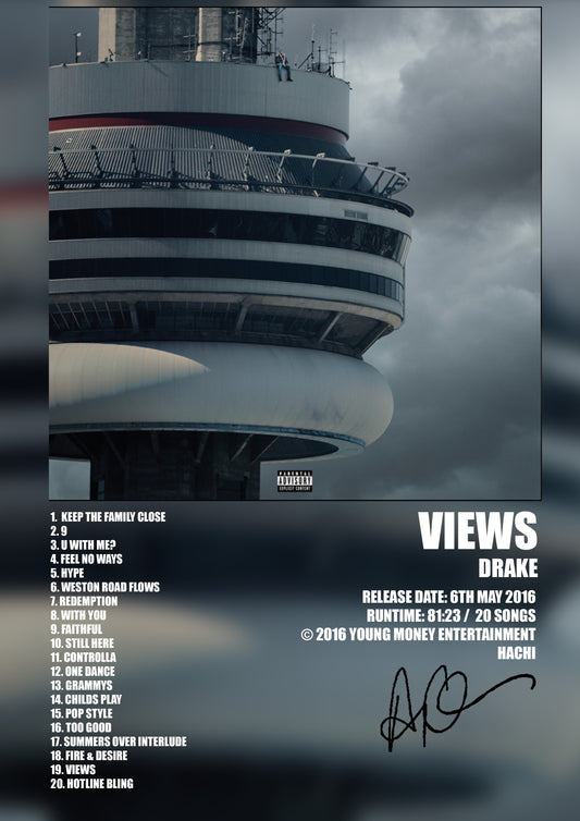 ALBUM - DRAKE - VIEWS - A4 (FRAMED)