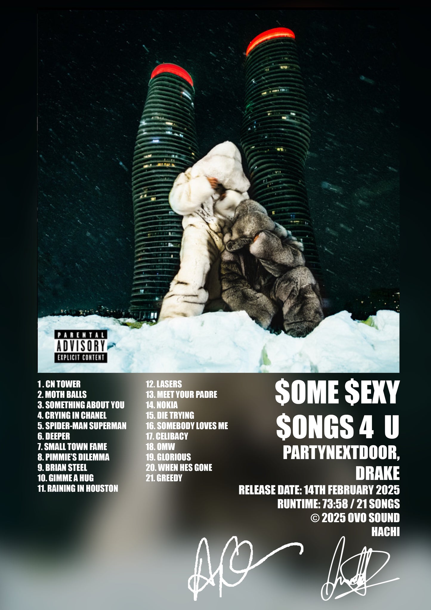 ALBUM - DRAKE, PND - $OME $EXY $ONGS 4 U- A4 (FRAMED)